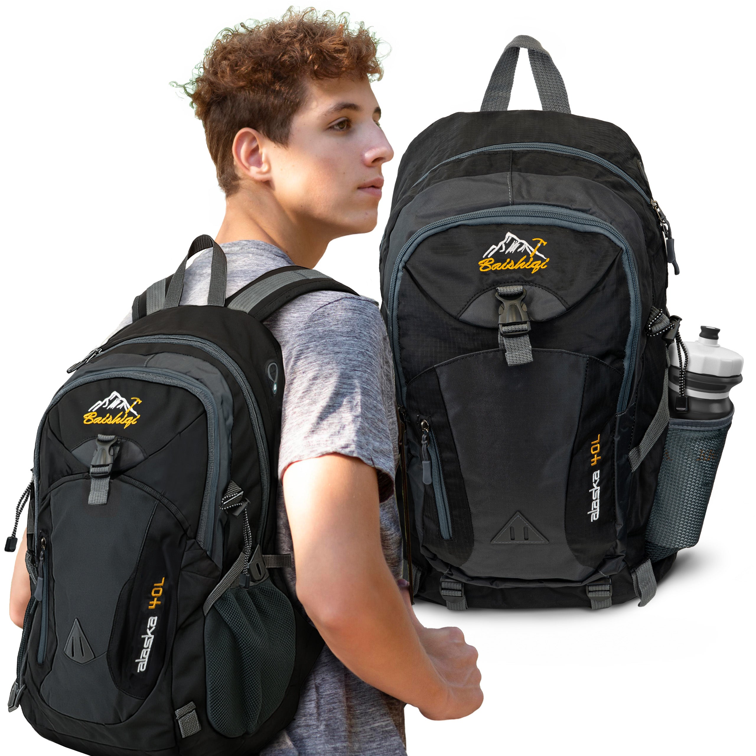 Wasserdichter Wanderrucksack Schwarz 40L
