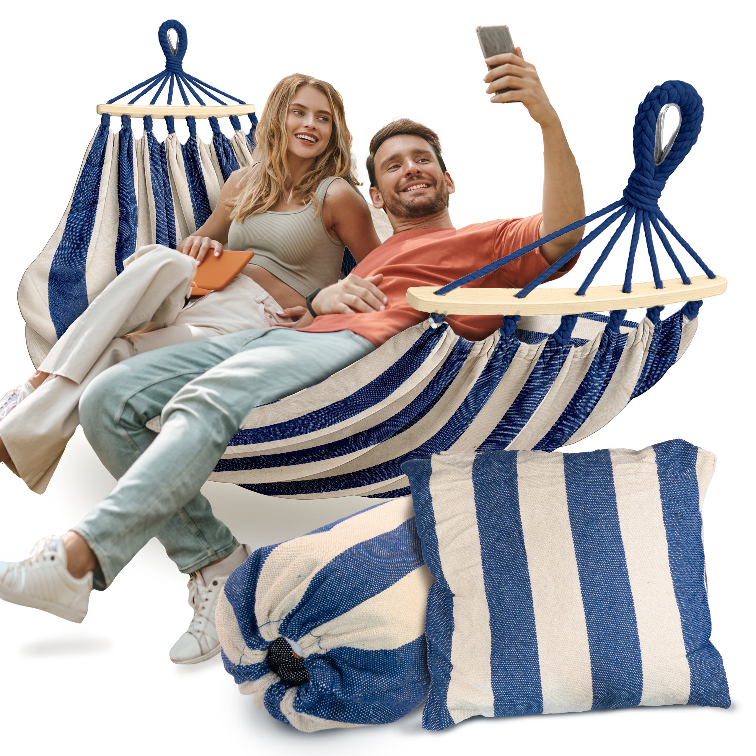 Garten-Hängematte XXL Blau + Kissen