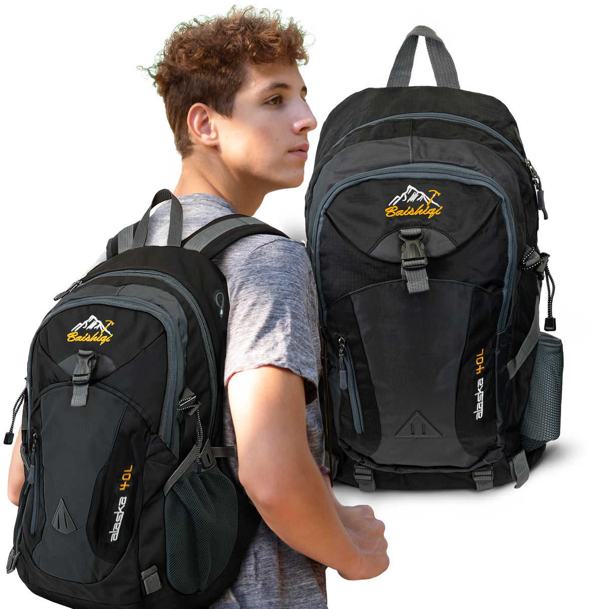 Wasserdichter Wanderrucksack Schwarz 40L