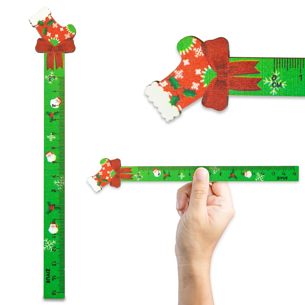 Weihnachtslineal aus Holz 15cm Socke