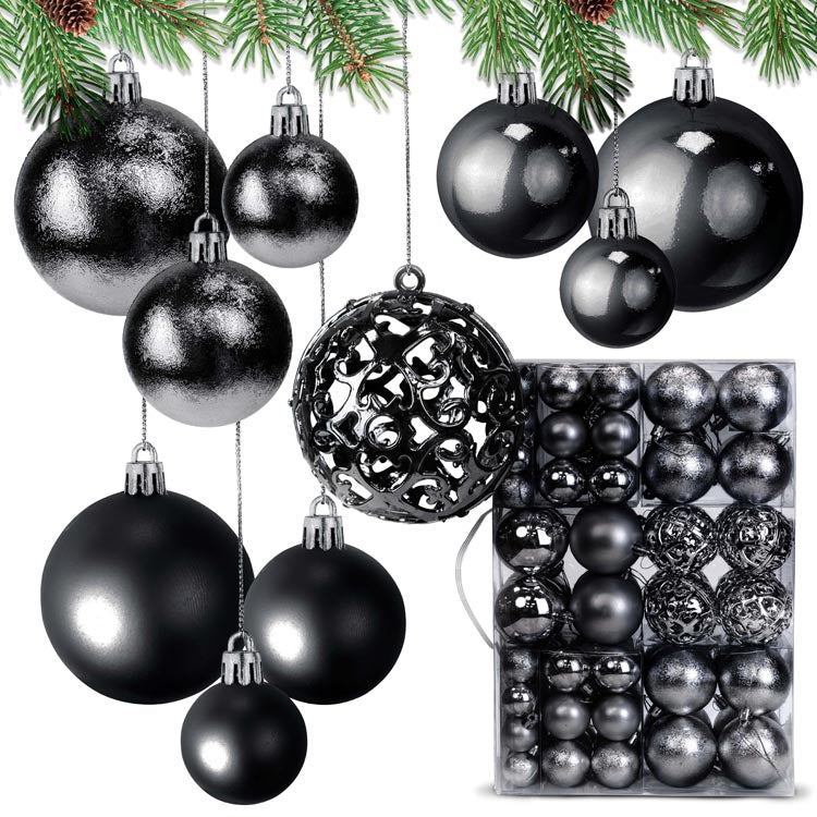 Set Christbaumkugeln 6/4/3cm 100St. Schwarz