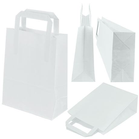 Papiertüte mit flachem Griff 180x80x230mm Weiß