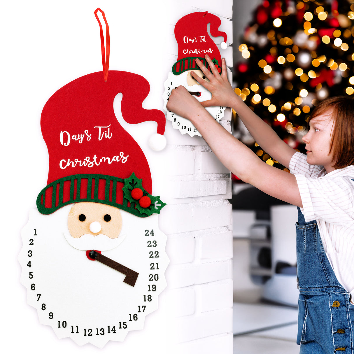 Adventskalender, bezaubernde Weihnachtsuhr mit Weihnachtsmann