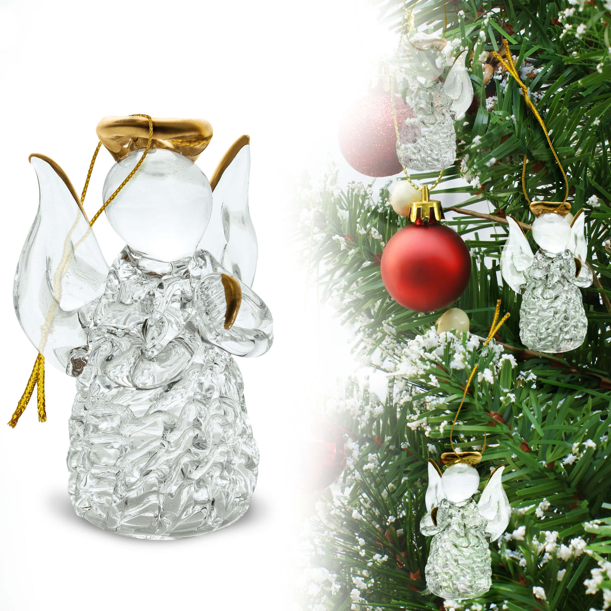 Set aus Christbaumanhängern, Glasengeln, Weihnachtsschmuck