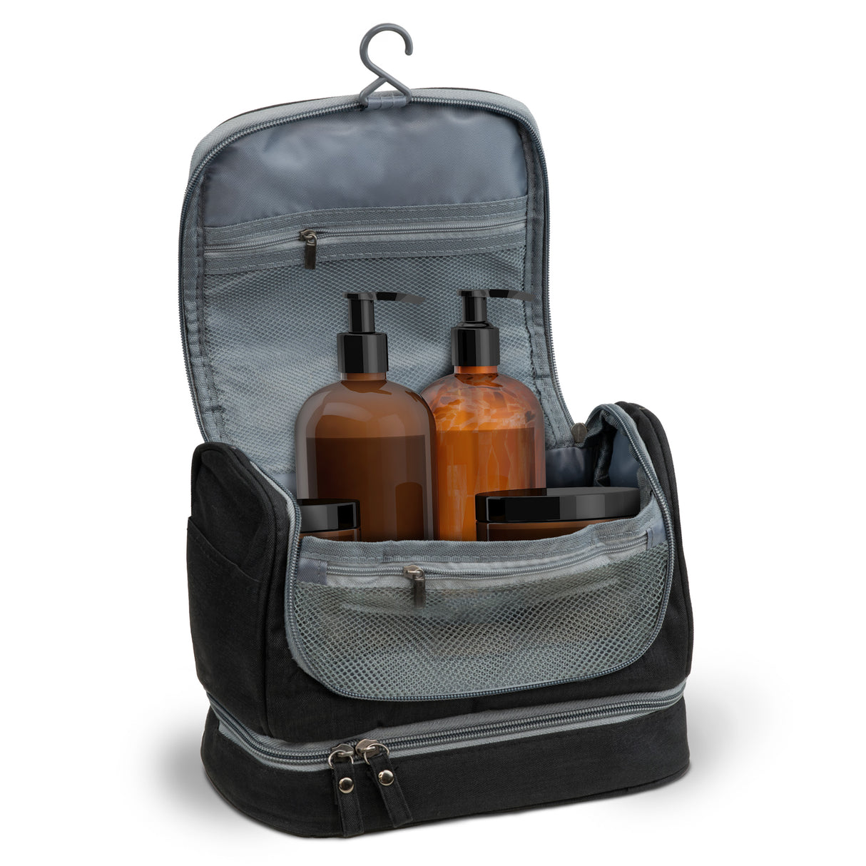 Schwarze Schminktasche großer erweiterbarer Kosmetikkoffer