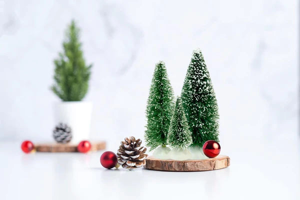 SET 3x Schneebedeckter Weihnachtsbaum