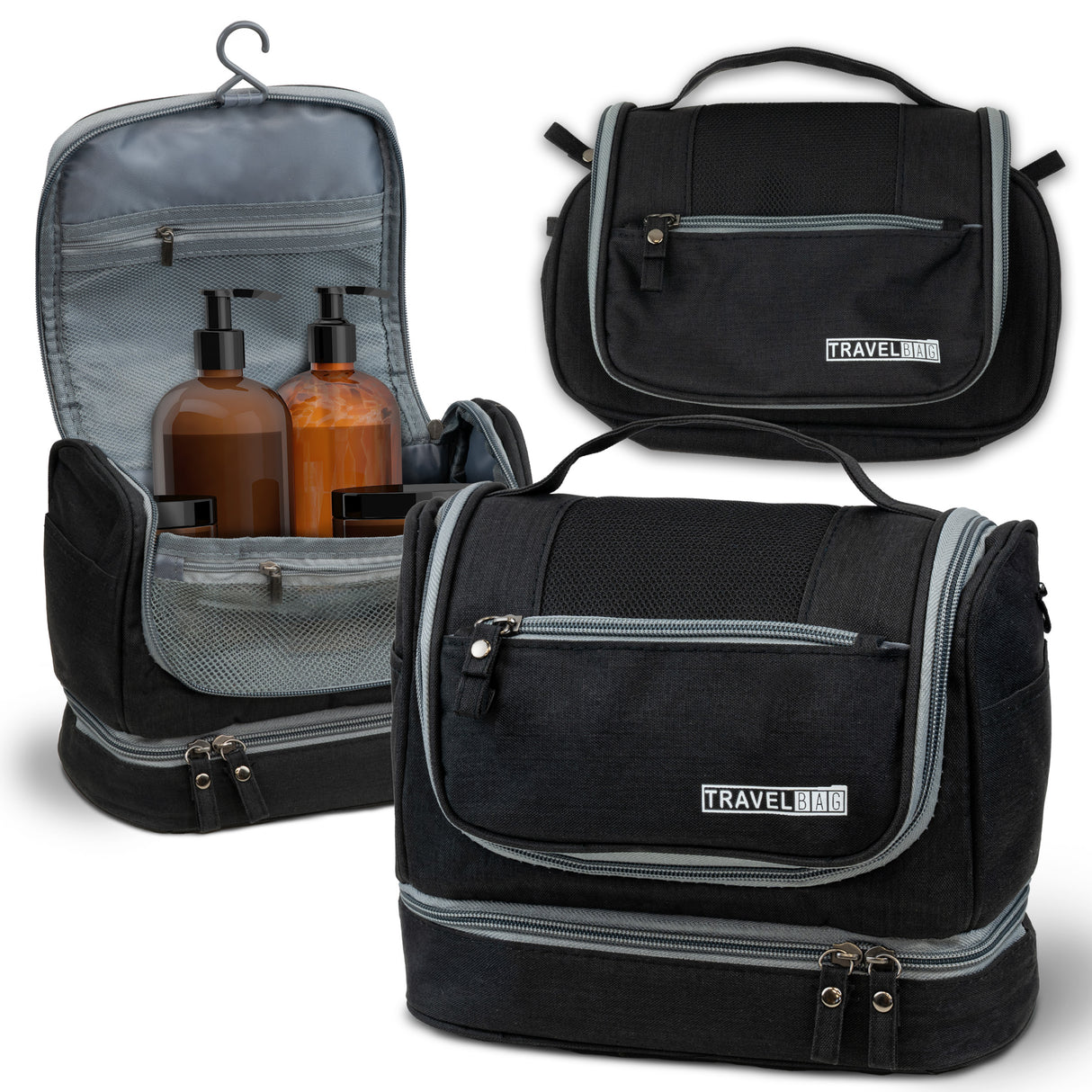 Schwarze Schminktasche großer erweiterbarer Kosmetikkoffer