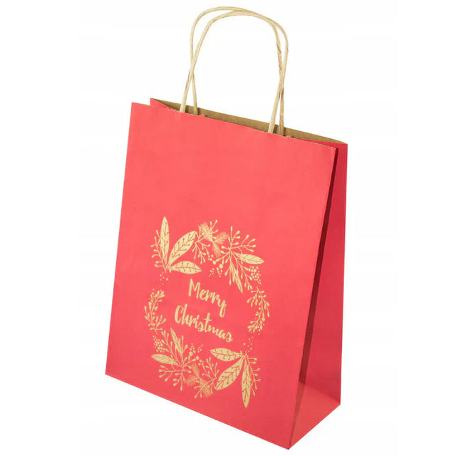 Weihnachtspapiertüte 180x80x220mm Rot FROHE WEIHNACHTEN