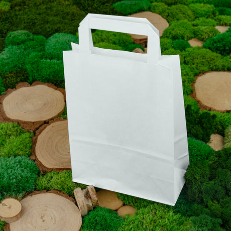 Papiertüte mit flachem Griff 180x80x230mm Weiß