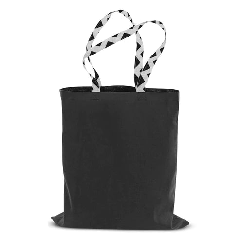 SCHWARZE Baumwolltasche mit ZIGZAK Griff 38x42cm 145g/m2