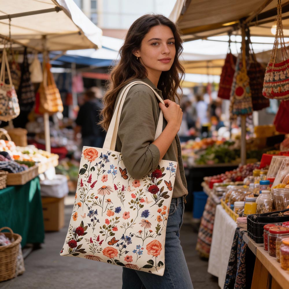 Baumwolltasche Blumen 35x38cm