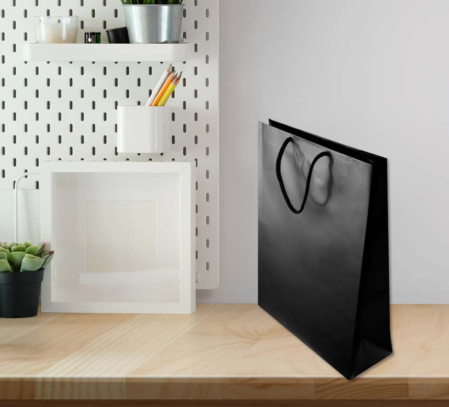 Laminierte Tasche mit Kordelgriff SCHWARZ 240x90x320mm