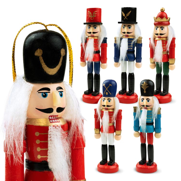 Nussknacker-Weihnachtsbaumhänger - 6er-Set