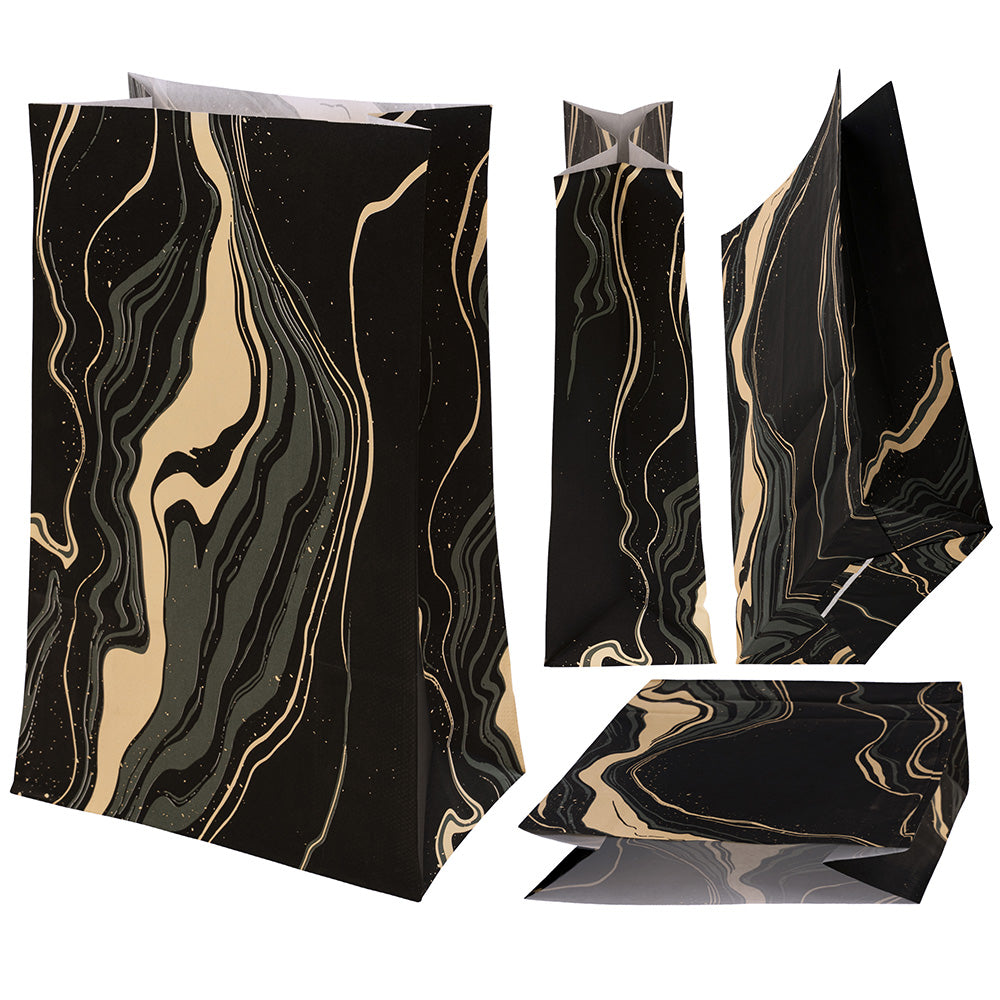Papiertüten ohne Griff 160x80x270mm - Schwarz Gold Marmoriert