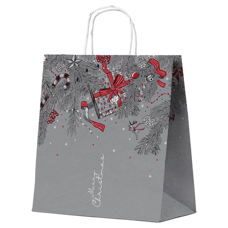 Weihnachtspapiertüte 320x160x380mm Grau Frohe Weihnachten