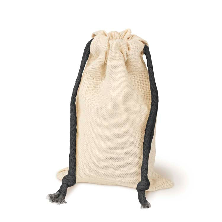 Baumwollsack Ecru Schwarz 100x150 mm