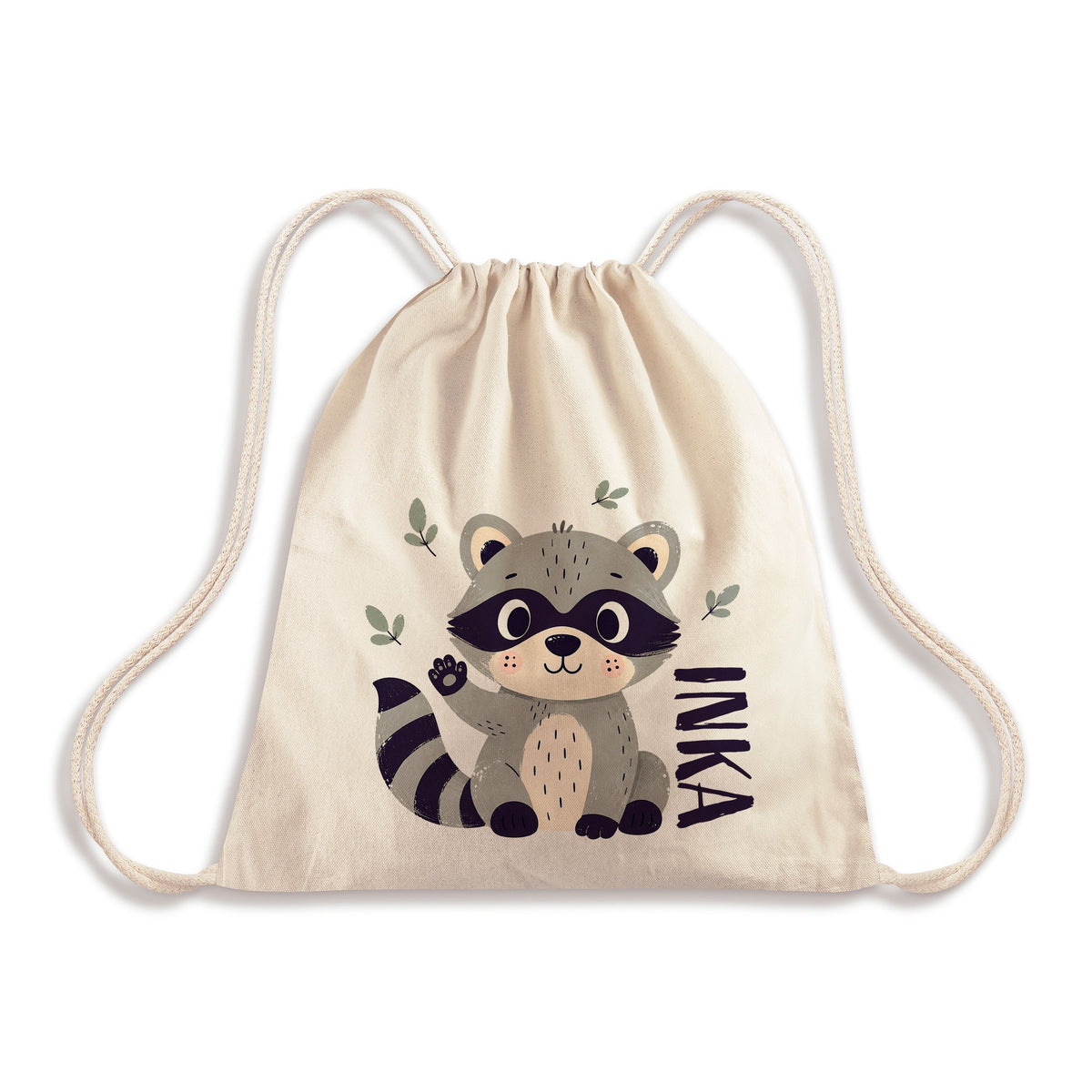 Baumwoll-Rucksacktasche 340 x 400 mm mit Aufdruck für Kinder Waschbär