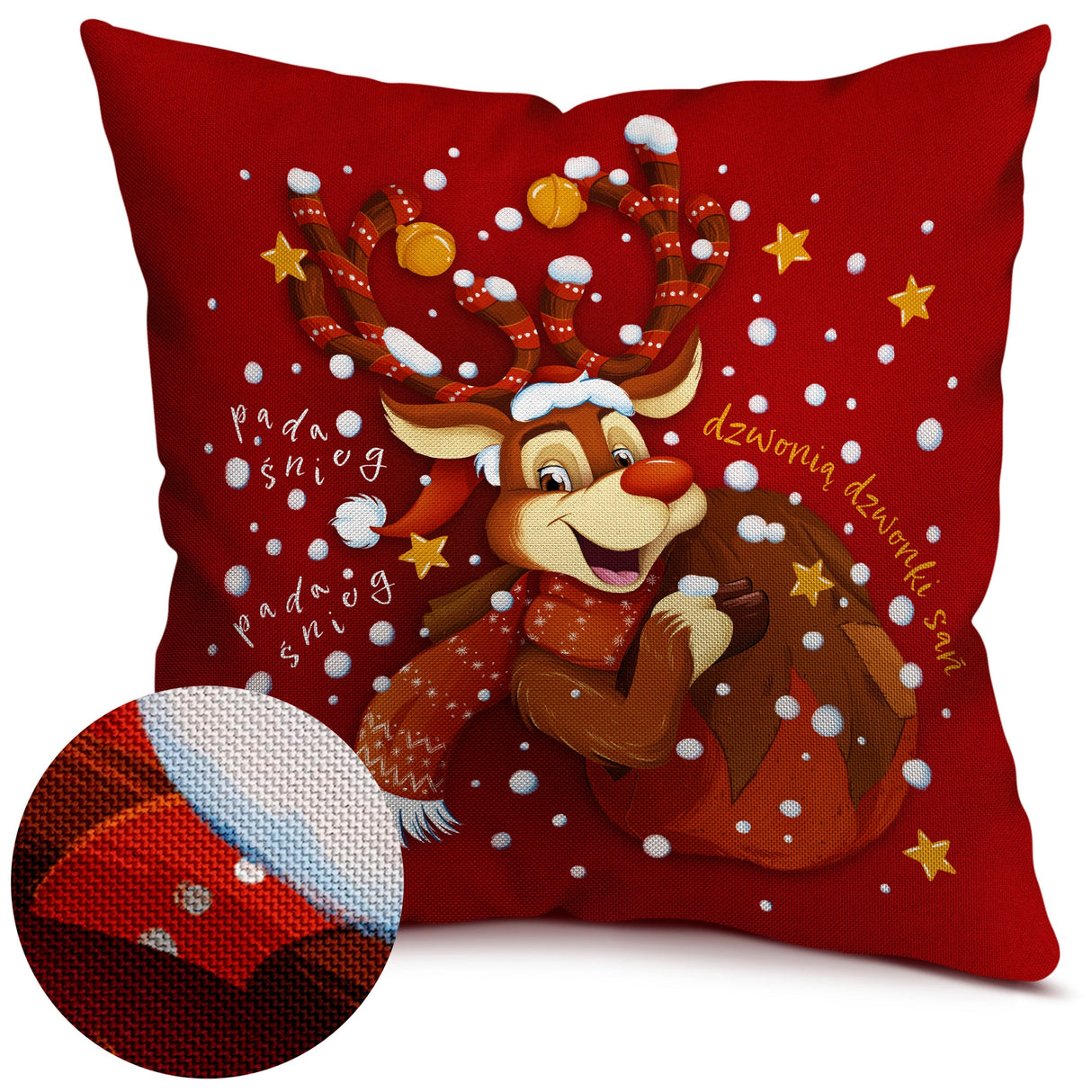 Weihnachtsdeko-Kissenbezug 250×250mm Rotes Rentier und Schnee