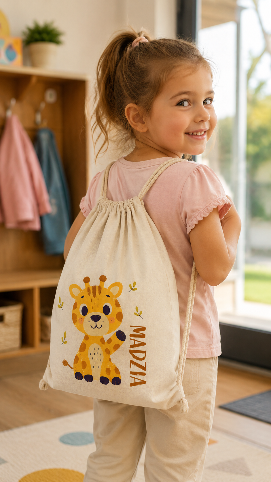 Baumwoll-Rucksacktasche 340 x 400 mm mit Aufdruck für Kinder