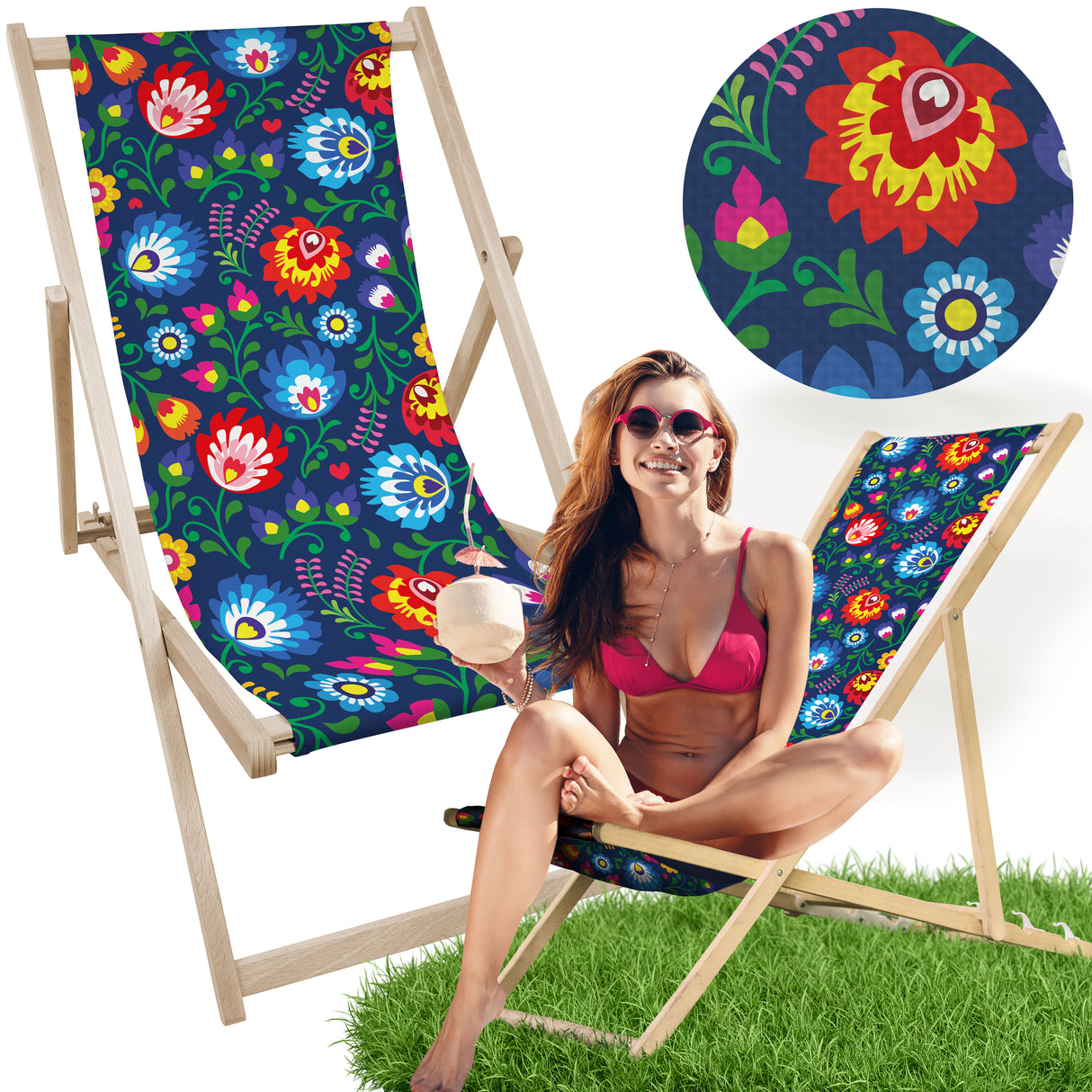 Holz-Liegestühle Folk Marineblau