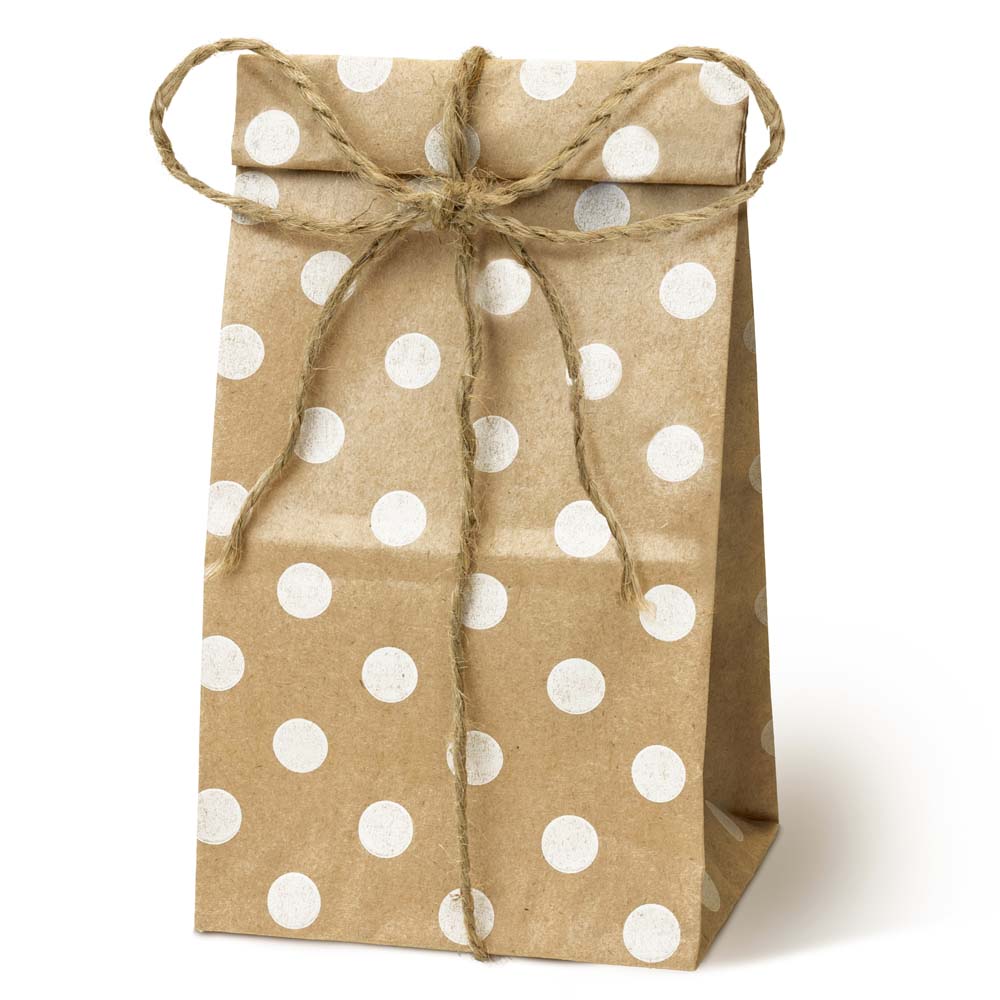 Papiertüte ohne Griff Braun mit weißen Tupfen 80x65x190mm