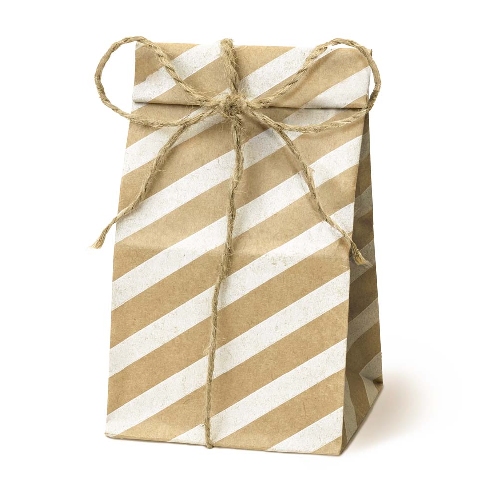 Papiertüte ohne Griff Braun mit weißen Streifen 80x65x190mm