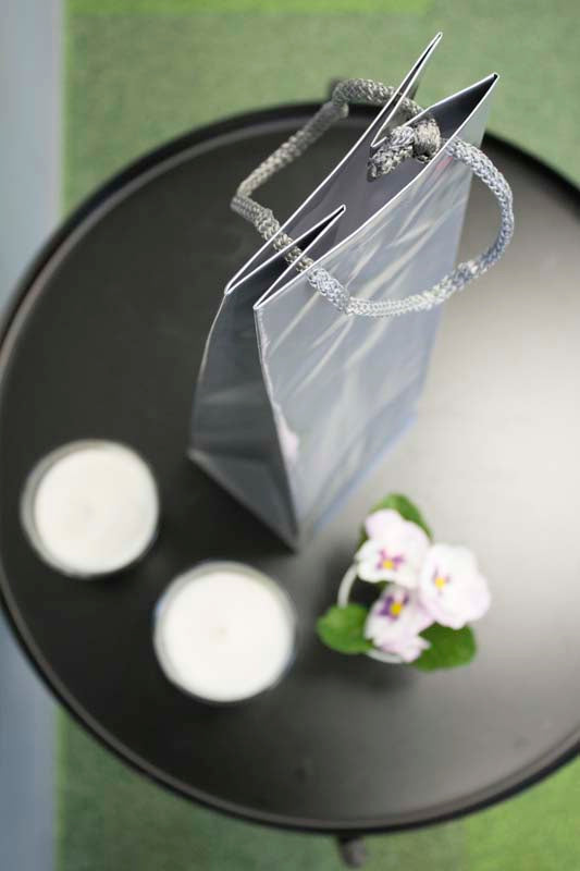 Laminierte Tasche mit Schnurgriff 110x90x400mm Silber