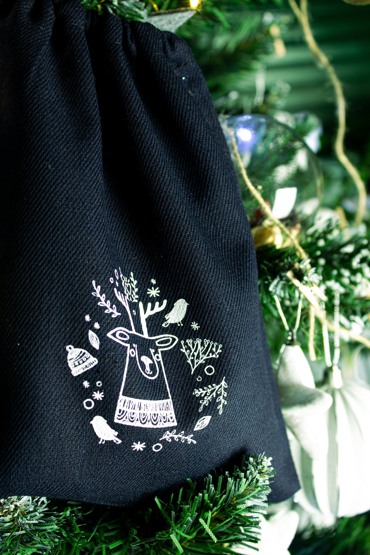 Weihnachts-Baumwollbeutel 200x220mm Marineblau