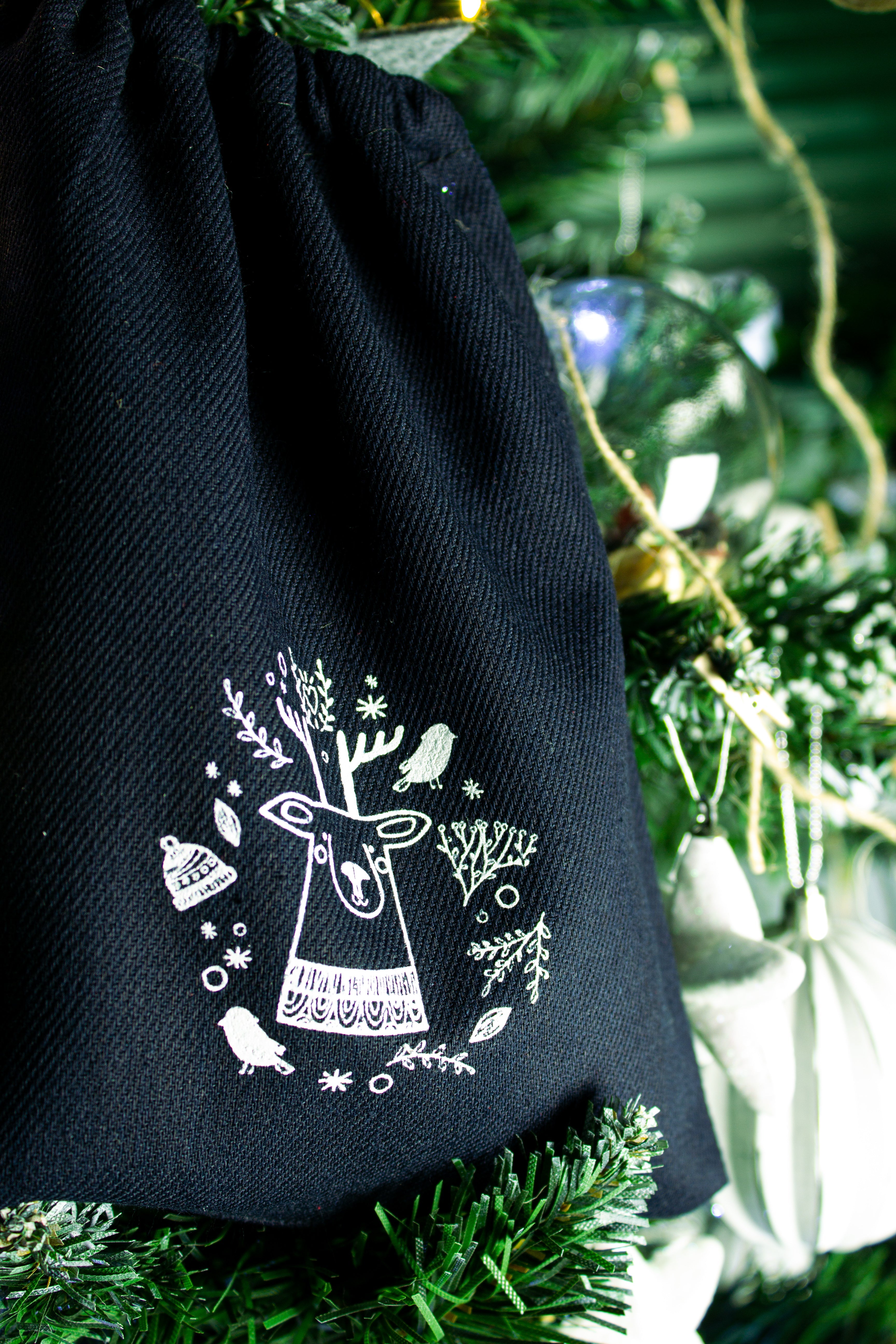 Weihnachts-Baumwollbeutel 200x220mm Marineblau