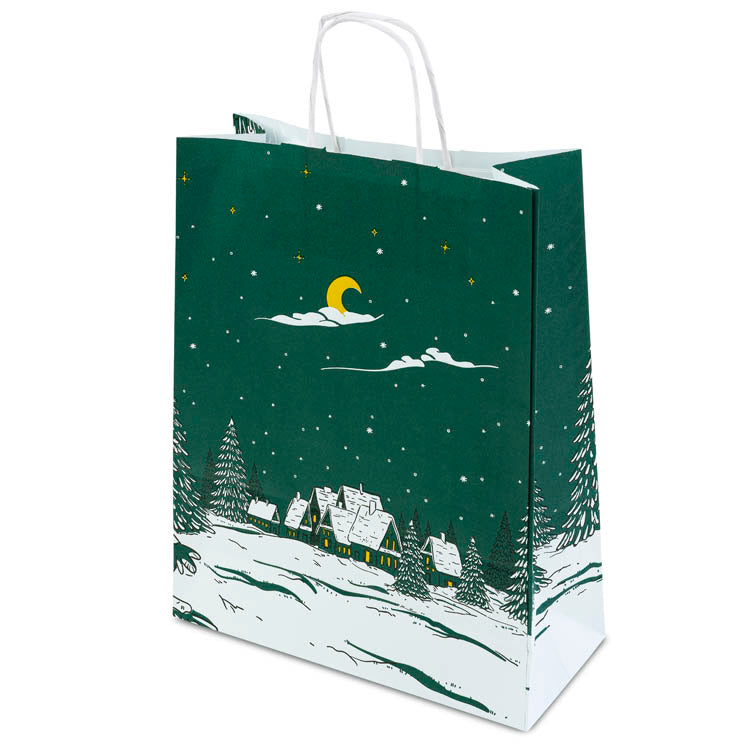 Weihnachtspapiertüte 240x100x320mm Grüner Weihnachtsbaum