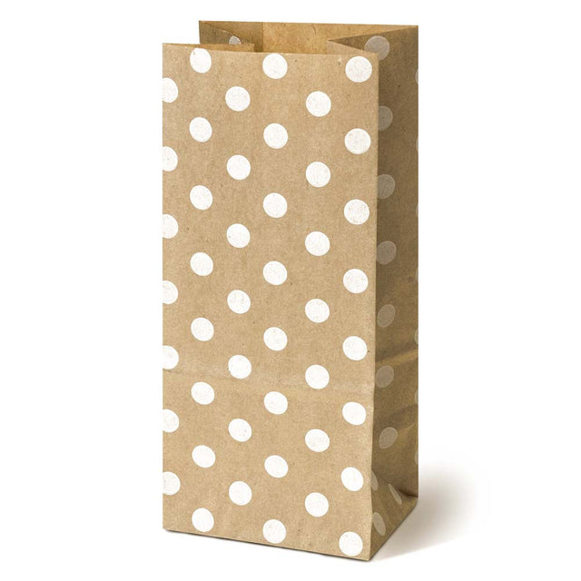 Papiertüte ohne Griff Braun mit weißen Tupfen 80x65x190mm