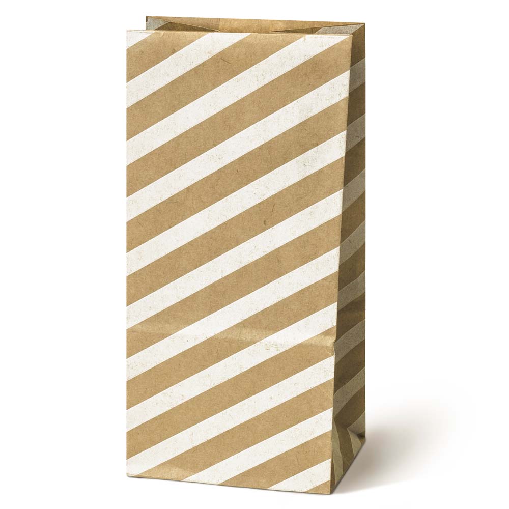 Papiertüte ohne Griff Braun mit weißen Streifen 80x65x190mm