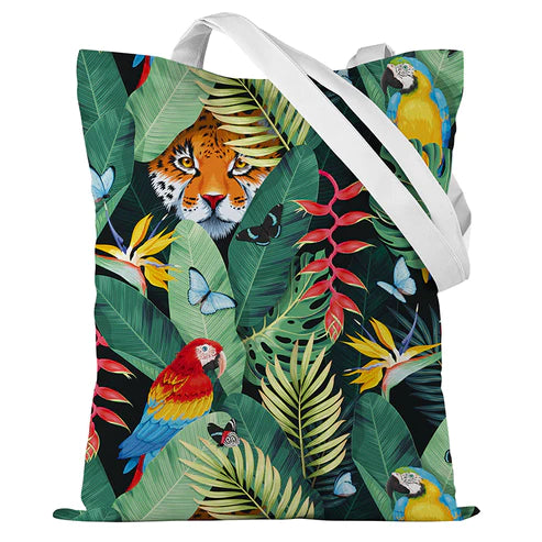 Baumwolltasche Blätter und der Tiger 35x45