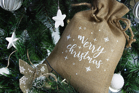 Jute-Geschenkbeutel 30x42cm FROHE WEIHNACHTEN