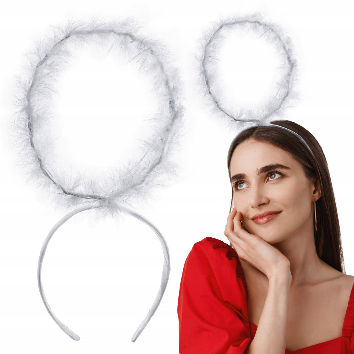 Engelskopf Heiligenschein mit Federn, weiß