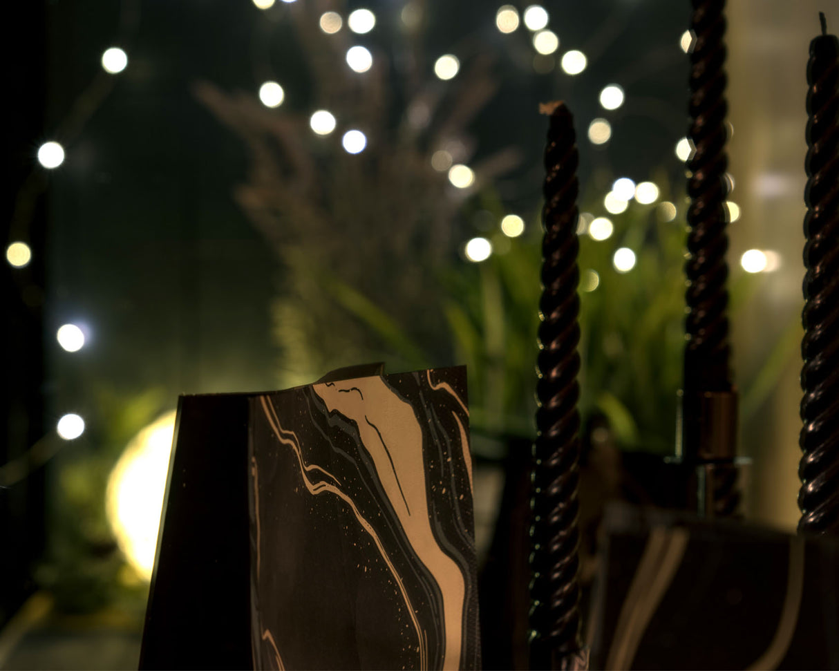 Papiertüten ohne Griff 160x80x270mm - Schwarz Gold Marmoriert