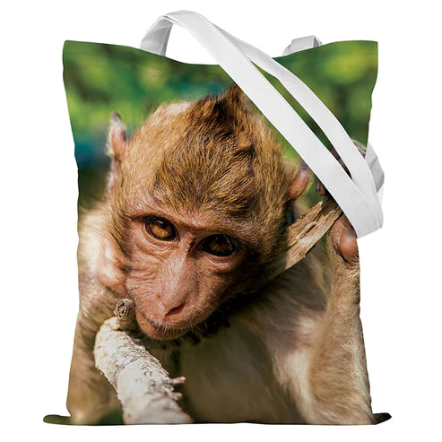 Baumwolltasche Makake mit einem Zweig 35x45