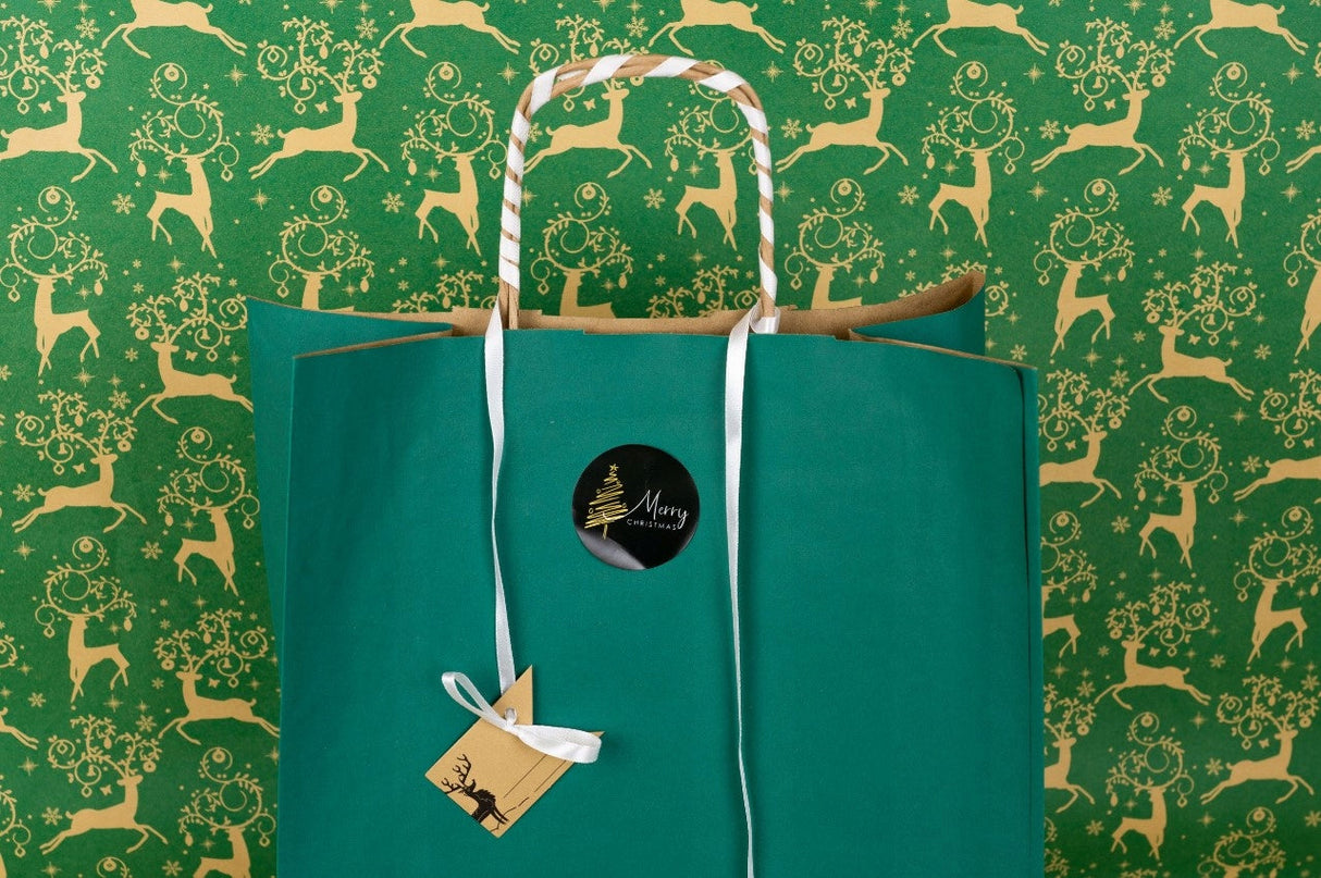 Set Weihnachts-Papiertüten mit Aufklebern und Tischkarten, Größenmix, Grün, 8-tlg.