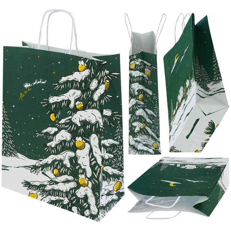 Weihnachtspapiertüte 240x100x320mm Grüner Weihnachtsbaum