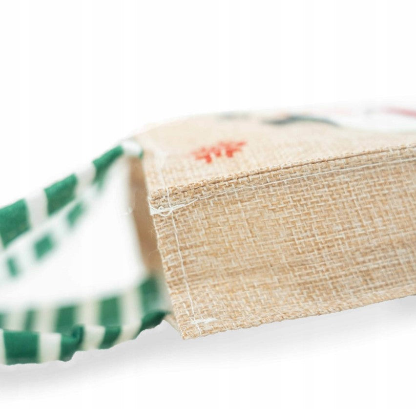 Jutebeutel 150x40x190mm Beige mit Schneemann FROHE WEIHNACHTEN