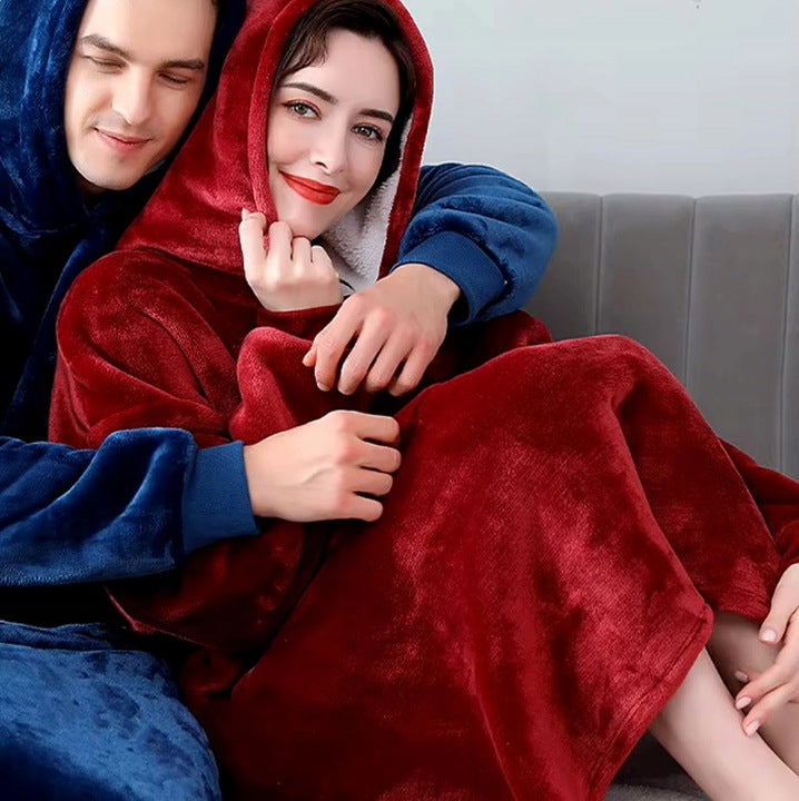 Dicker roter Decken-Sweatshirt, übergroßer Bademantel