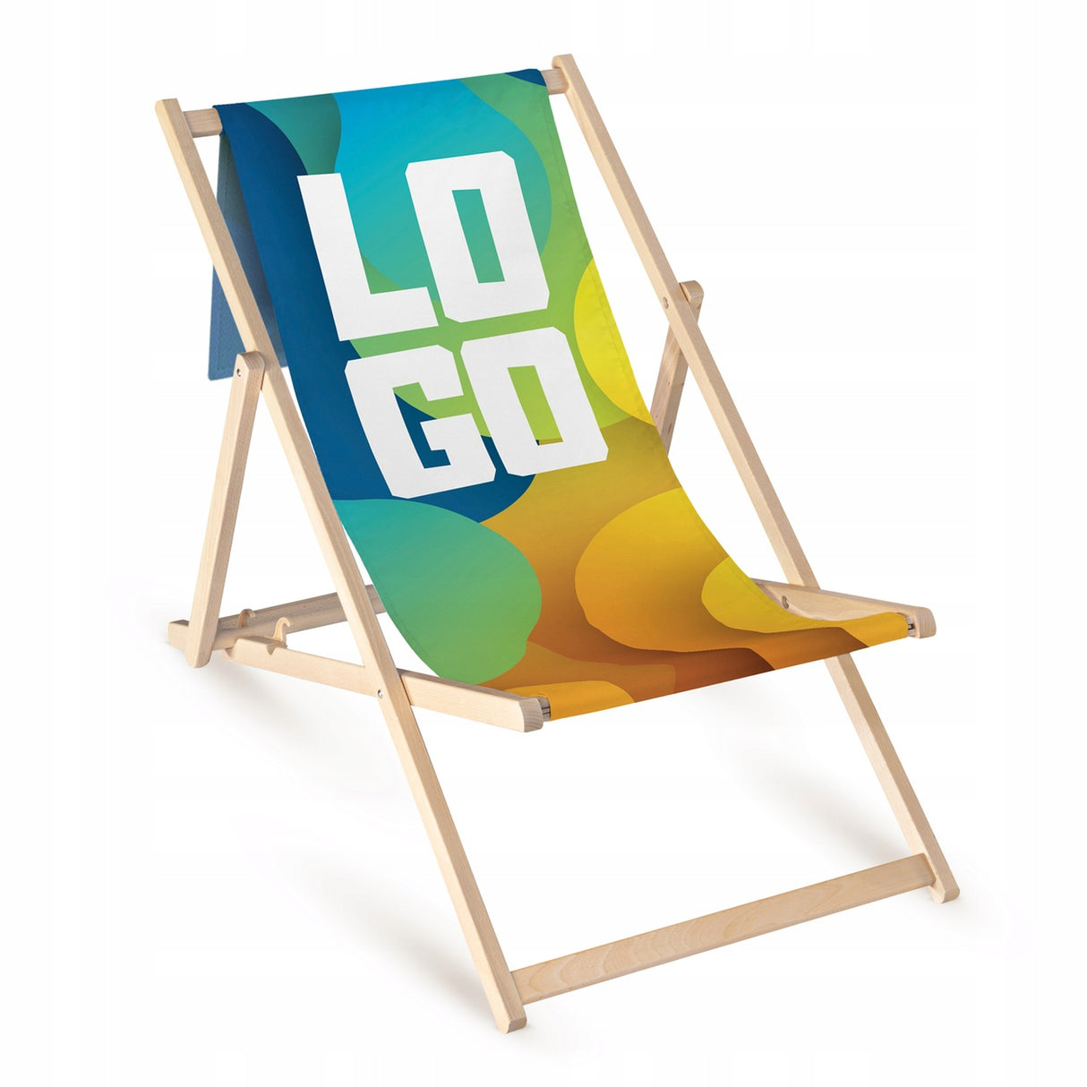 Holz-Liegestuhl mit eigenem Logo und Kopfkissen (Volant)
