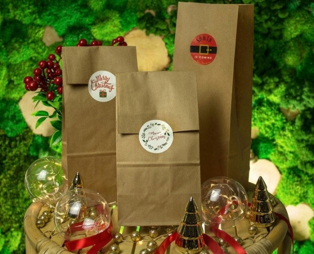 Set aus Blockpapiertüten 120x95x325mm + Aufkleber 10Stk.