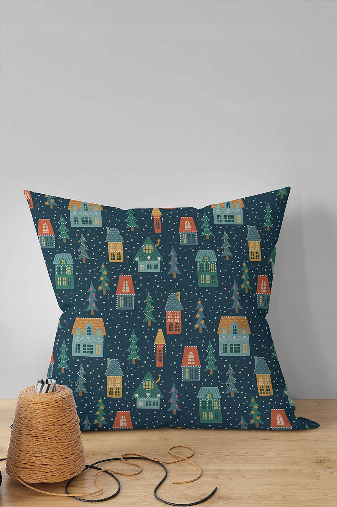 Weihnachtsdeko-Kissenbezug 250×250mm Häuser