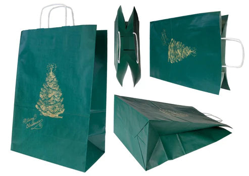 18+8,5x23cm Weihnachtsbaum Dunkelgrüne Kraft-Weihnachtsgeschenktüten