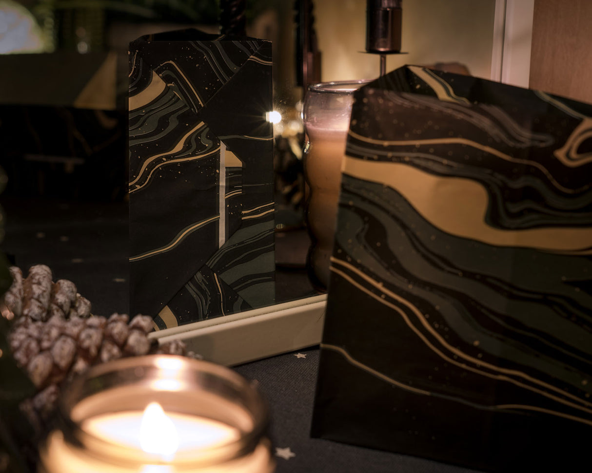 Papiertüten ohne Griff 160x80x270mm - Schwarz Gold Marmoriert