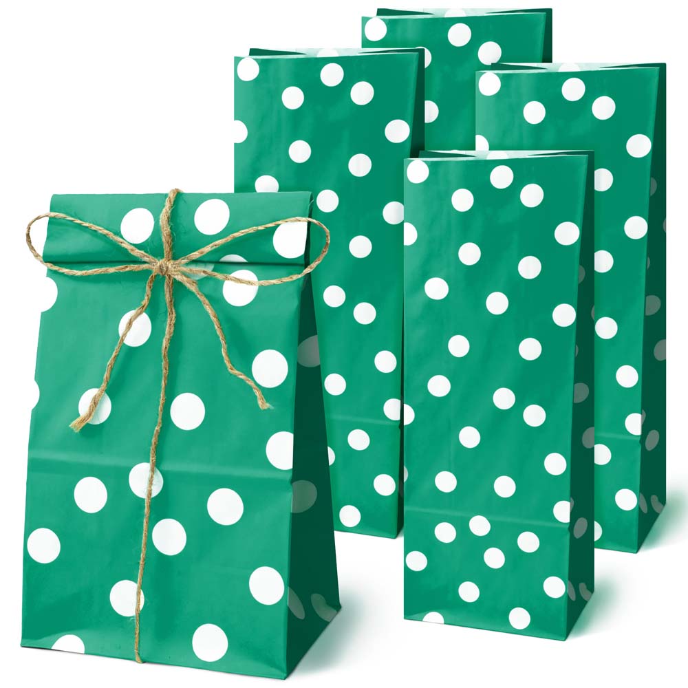 Papiertüten ohne Griff 100x70x280mm mit Tupfen - Grün - 10 Stück