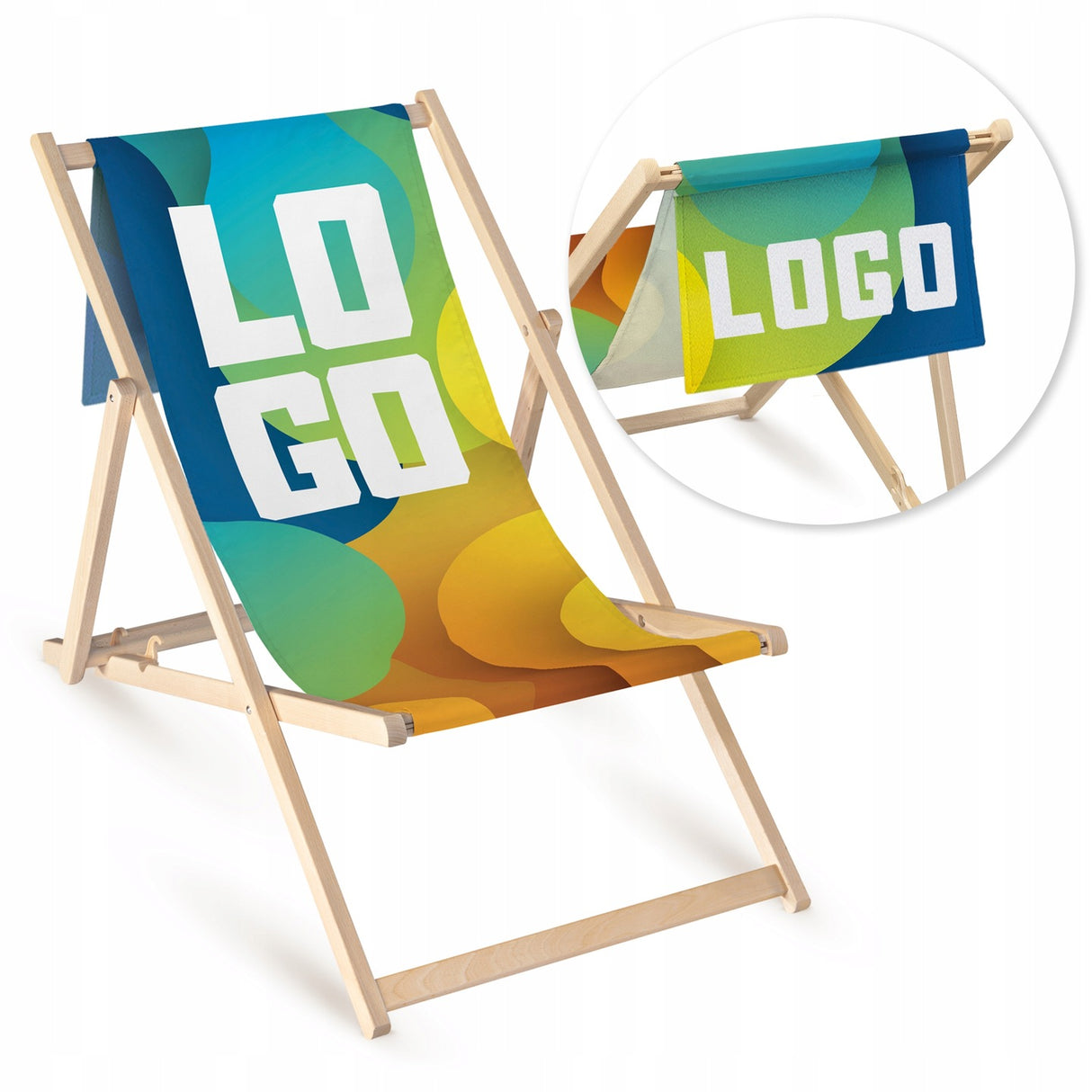 Holz-Liegestuhl mit eigenem Logo und Kopfkissen (Volant) Beige