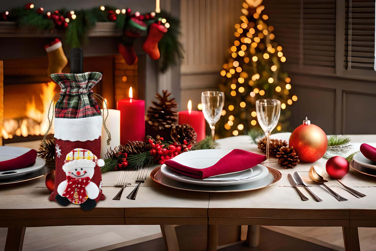 Weihnachts-Flaschenhülle, rot, mit Schneemann