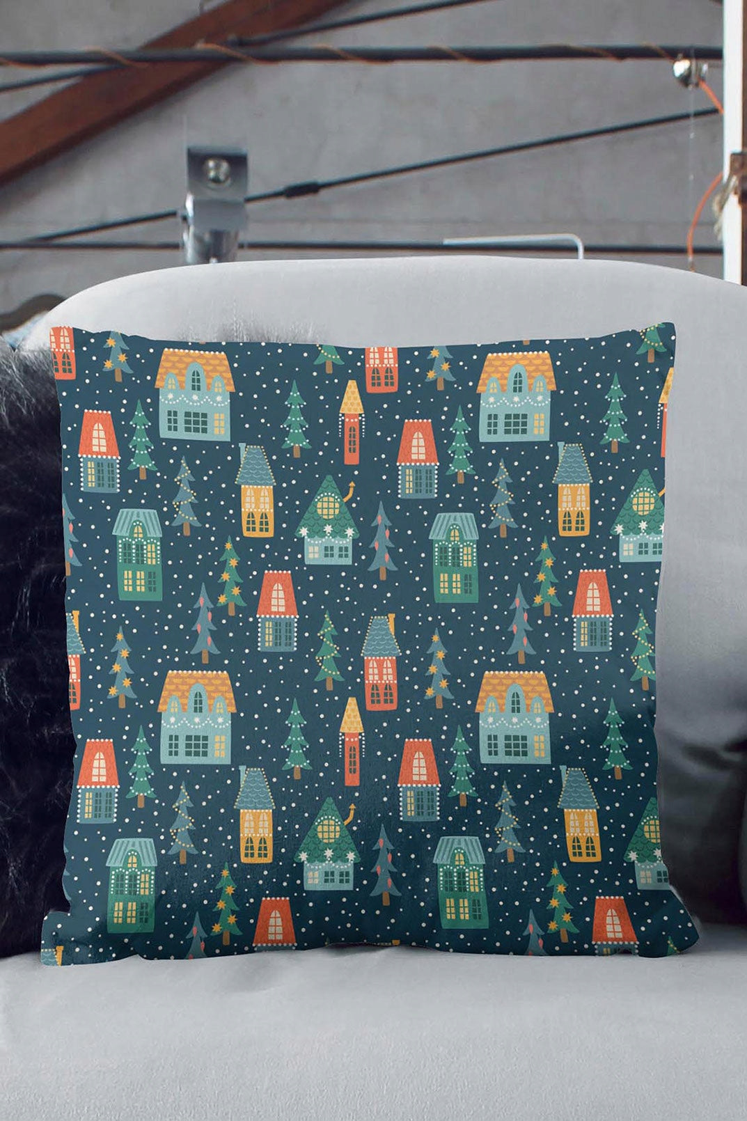 Weihnachtsdeko-Kissenbezug 250×250mm Häuser